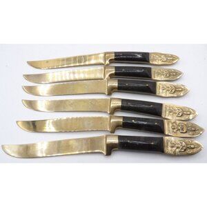 Siamese/Thailand Buddha Brass and Black Fruit Knives Set of 6